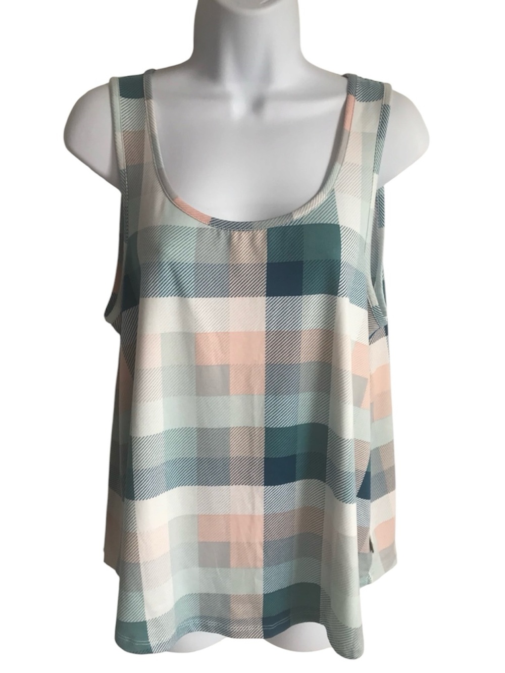 🔴 4/$15 Eddie Bauer Women’s L Sleepwear Teal & Peach Plaid Sleep Tank Top in EUC